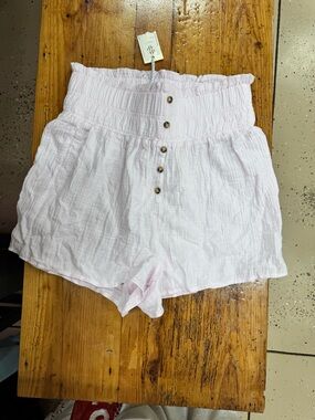 Simply Modern Women’s High-Waist Pink Gauze Button-Front Shorts